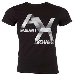 ARMANI EXCHANGE Men T-Shirt AX LOGO Slim Fit BLACK Casual Designer $45 Jeans NWT 2017 Black Friday Deals